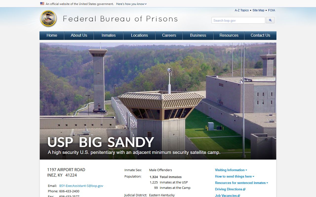 Magoffin County arrest records USP Big Sandy federal prison source