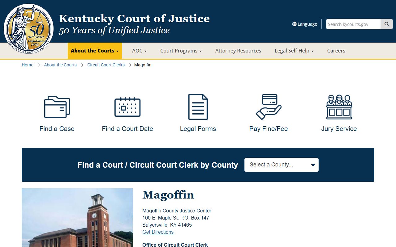 Magoffin County court records Kentucky Court of Justice county page