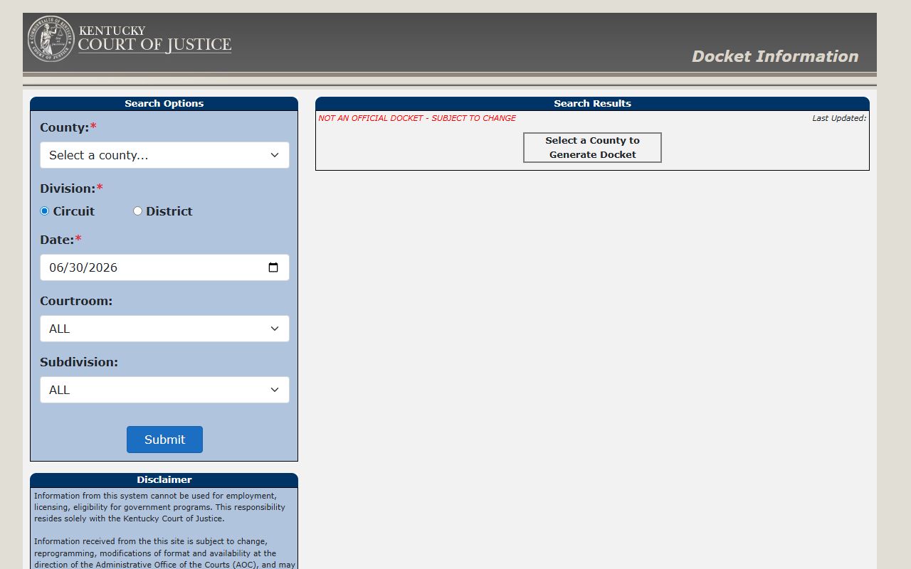 Magoffin County court dockets KCOJ public docket search