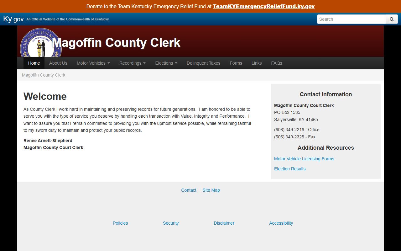 Magoffin County marriage divorce probate records county clerk homepage